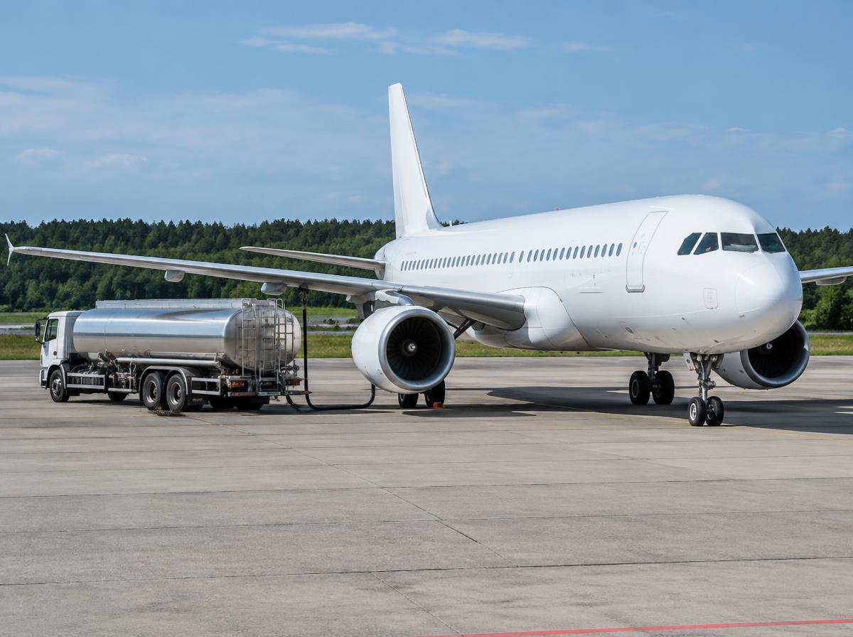 Concept aviation image of a passenger aircraft and fuel service tanker